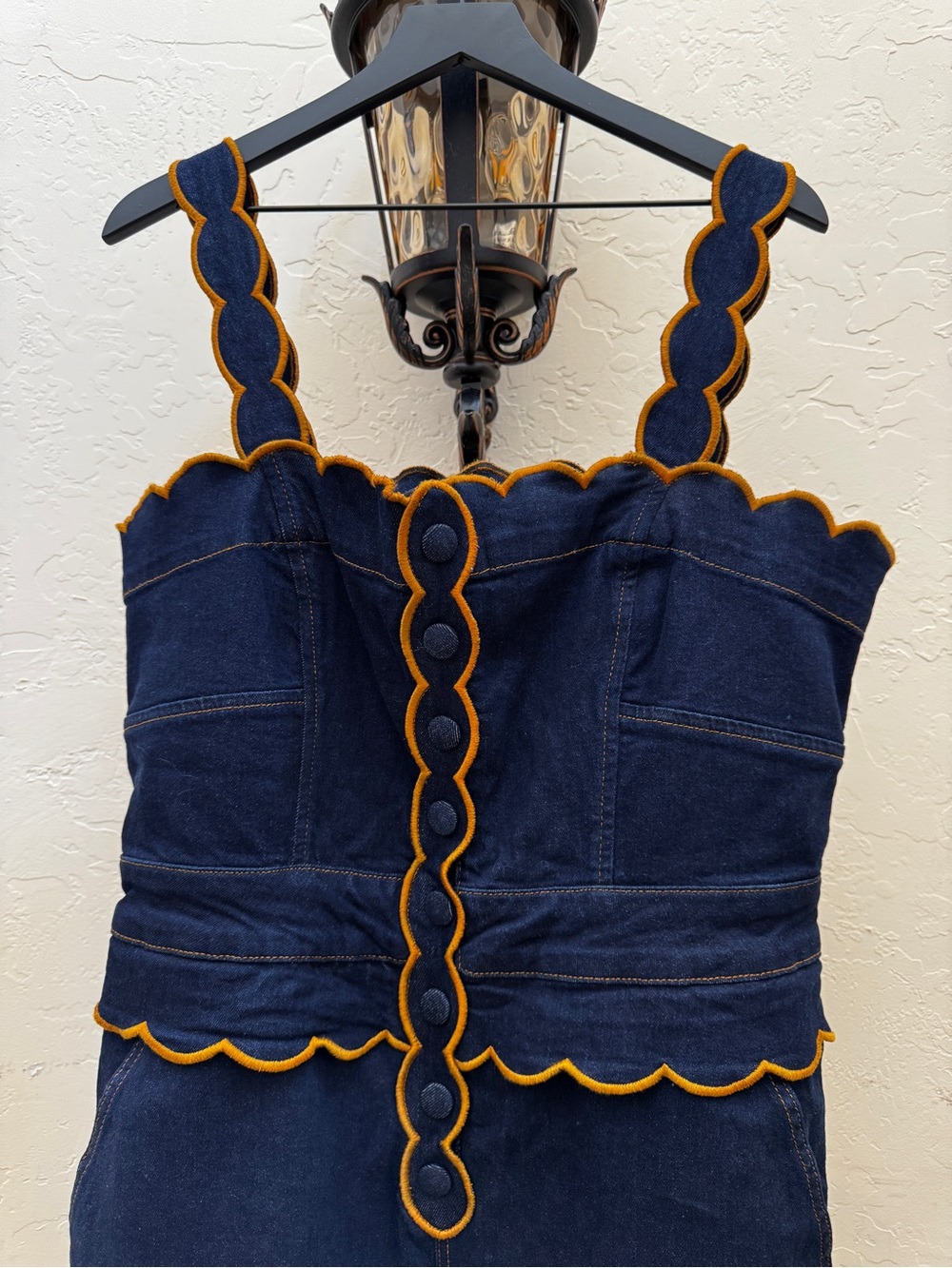 NWT FARM Rio Dark Denim Wavy Trim Jumpsuit - Picture 10 of 15